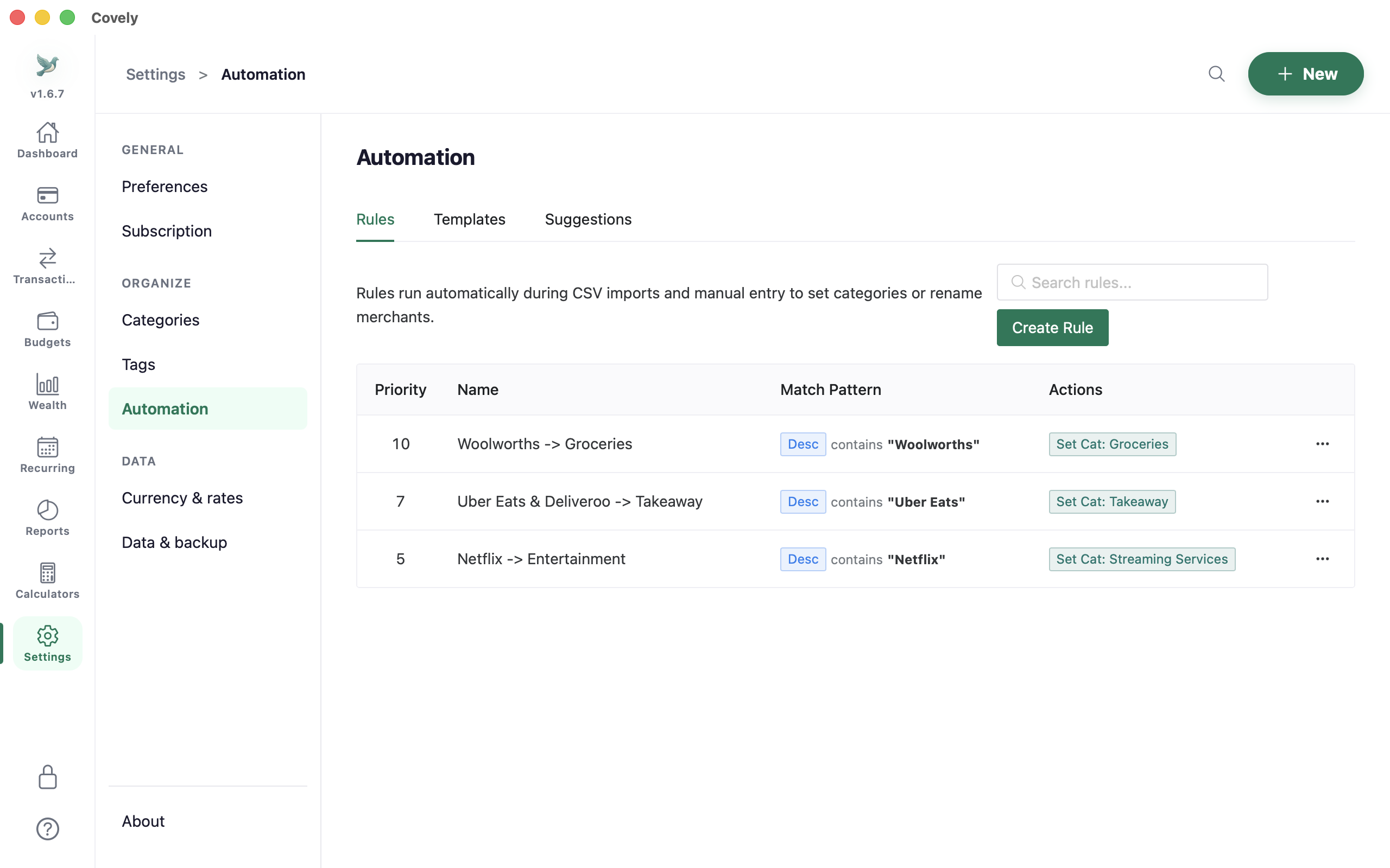Covely automation rules